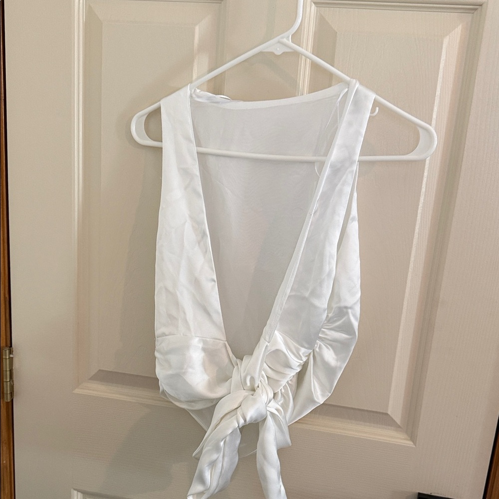 Zara White Satin Tie-back silk Crop Top